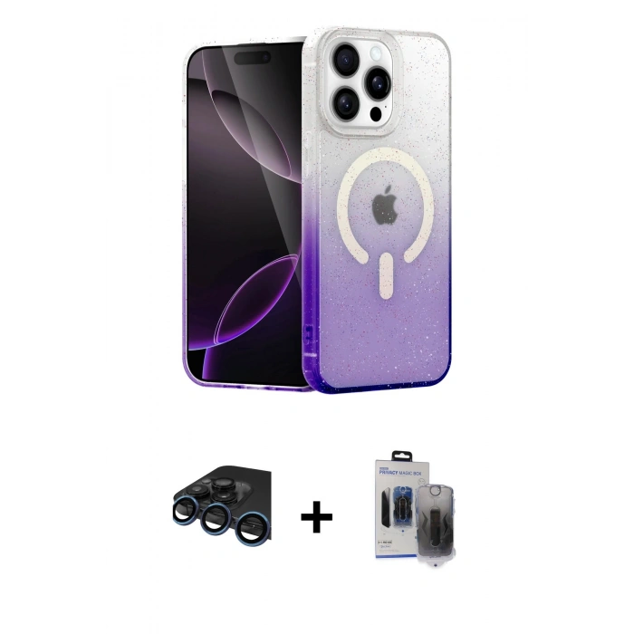 MARSİLYAN™- iPhone 15 Pro Max Kılıf Eksen Minimal Özel Seri - Siyah Vanessa Magic Hayalet Cam + Raze Metal Kamera Lens - LT