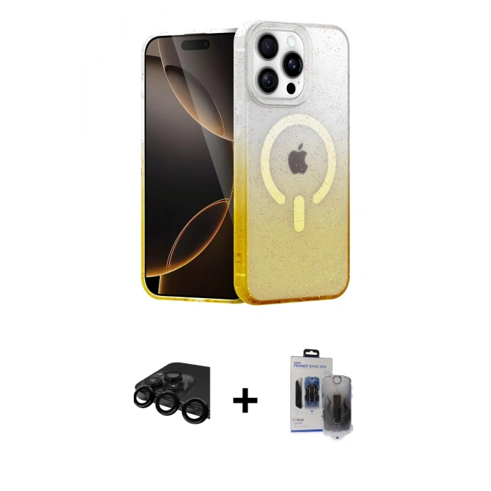 MARSİLYAN™- iPhone 15 Pro Max Kılıf Eksen Minimal Özel Seri - Siyah Vanessa Magic Hayalet Cam + Raze Metal Kamera Lens - SH