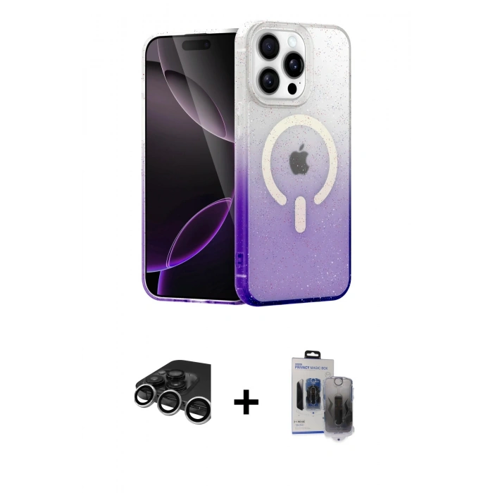 MARSİLYAN™- iPhone 15 Pro Max Kılıf Eksen Minimal Özel Seri - Siyah Vanessa Magic Hayalet Cam + Raze Metal Kamera Lens - GS