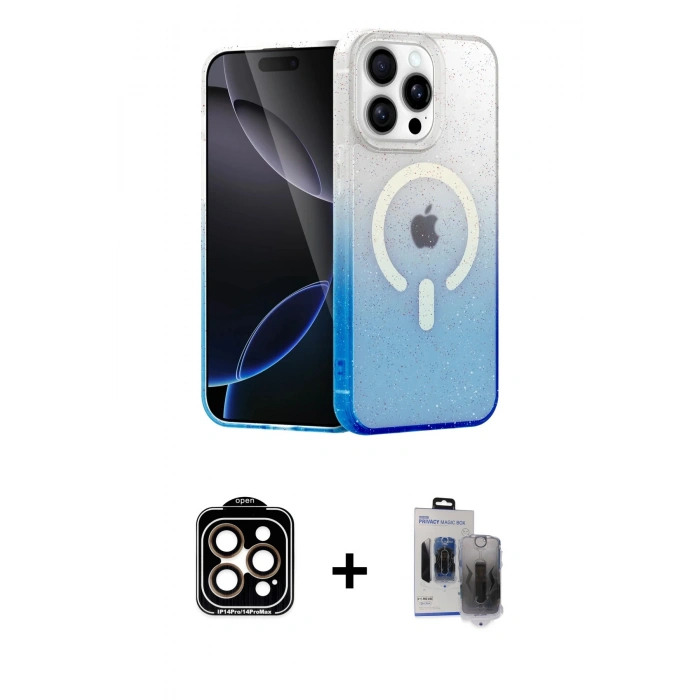 MARSİLYAN™- iPhone 15 Pro Max Kılıf Eksen Minimal Özel Seri - Siyah Vanessa Magic Hayalet Cam + PVD Metal Kamera Lens - TU