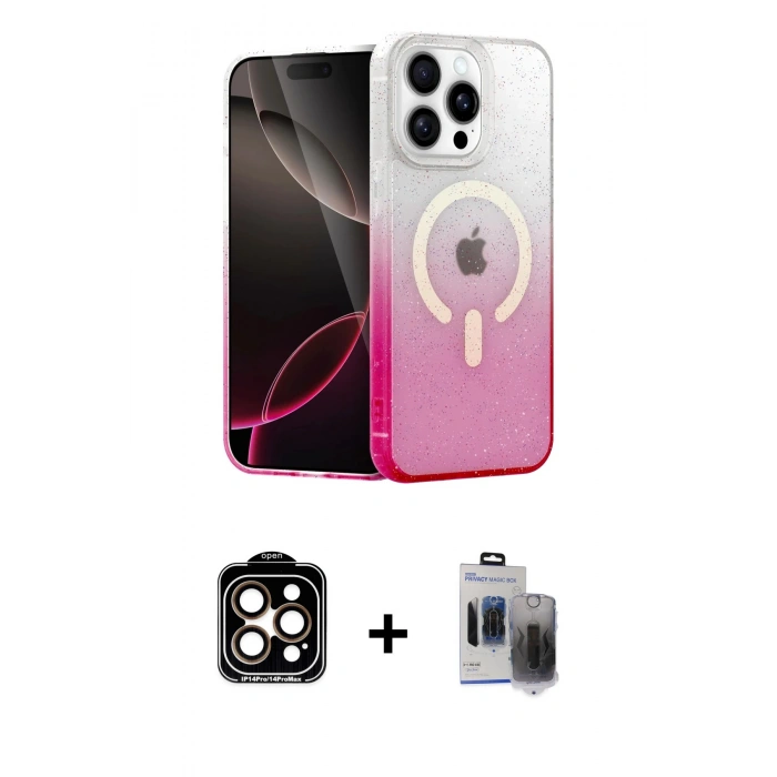 MARSİLYAN™- iPhone 15 Pro Max Kılıf Eksen Minimal Özel Seri - Siyah Vanessa Magic Hayalet Cam + PVD Metal Kamera Lens - TU