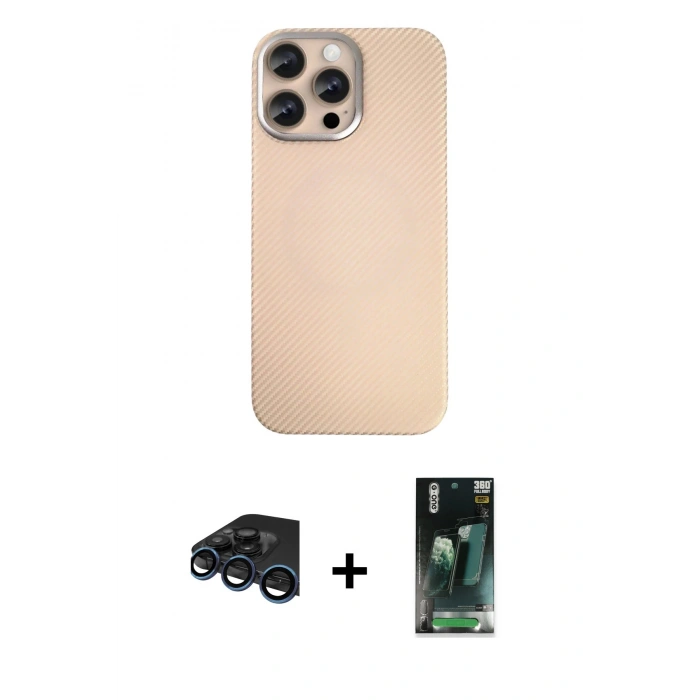 MARSİLYAN™- iPhone 15 Pro Max Kılıf Eksen Prime - Şeffaf 360 Full Body Arka Koruyucu + Raze Metal Kamera Lens - LT