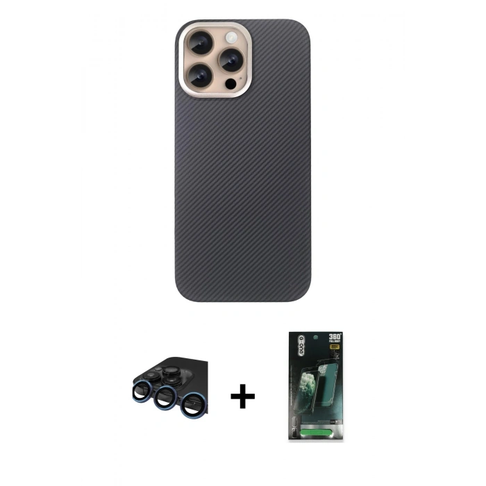 MARSİLYAN™- iPhone 15 Pro Max Kılıf Eksen Prime - Şeffaf 360 Full Body Arka Koruyucu + Raze Metal Kamera Lens - LT