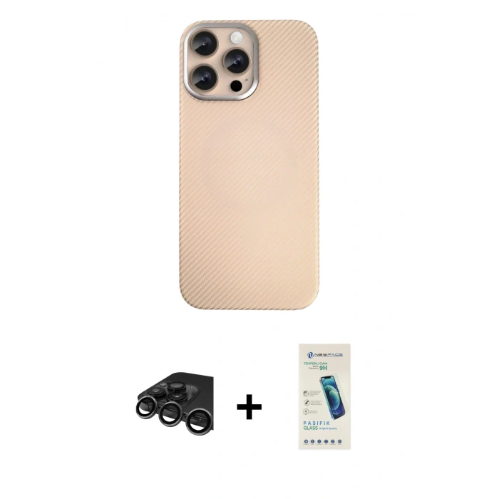MARSİLYAN™- iPhone 15 Pro Max Kılıf Eksen Prime - Şeffaf Pasifik Cam Ekran Koruyucu + Raze Metal Kamera Lens - TMGI