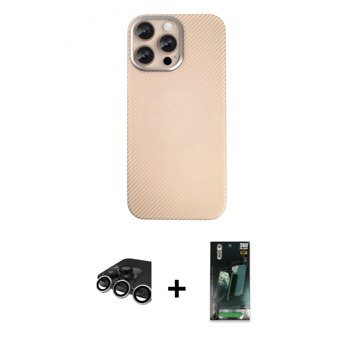 MARSİLYAN™- iPhone 15 Pro Max Kılıf Eksen Prime - Siyah 360 Mat Full Body Arka Koruyucu + Raze Metal Kamera Lens - GS