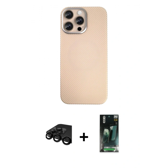 MARSİLYAN™- iPhone 15 Pro Max Kılıf Eksen Prime - Siyah 360 Mat Full Body Arka Koruyucu + Raze Metal Kamera Lens - SH