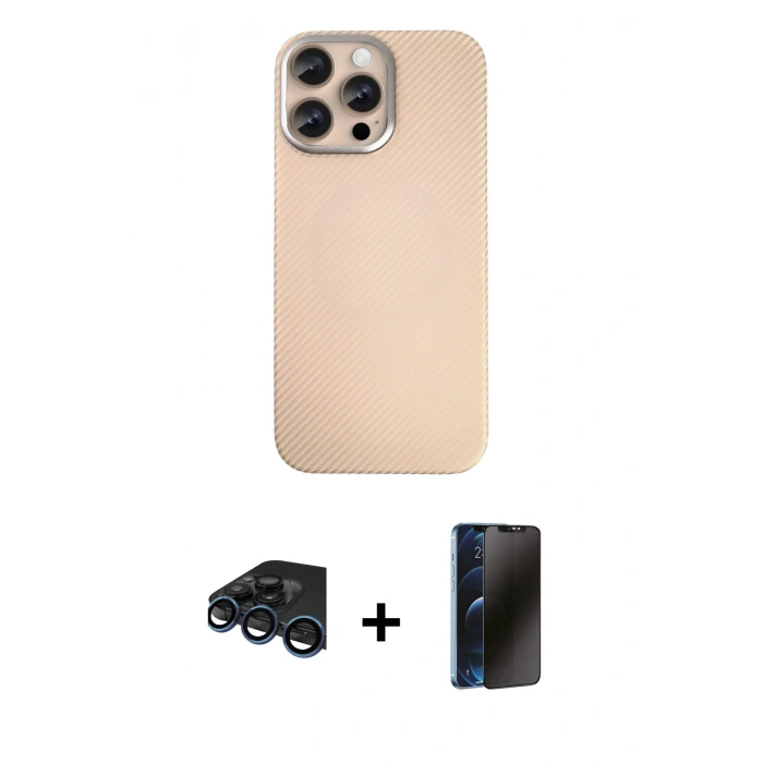 MARSİLYAN™- iPhone 15 Pro Max Kılıf Eksen Prime - Siyah 3D Antistatik Hayalet Cam Ekran Koruyucu + Lacivert Raze Metal Kamera Lens
