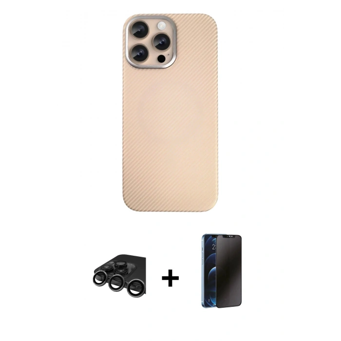 MARSİLYAN™- iPhone 15 Pro Max Kılıf Eksen Prime - Siyah 3D Antistatik Hayalet Cam Ekran Koruyucu + Raze Metal Kamera Lens - TMGI