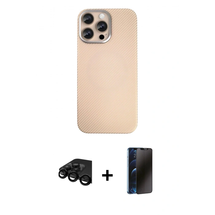 MARSİLYAN™- iPhone 15 Pro Max Kılıf Eksen Prime - Siyah 3D Antistatik Hayalet Cam Ekran Koruyucu + Raze Metal Kamera Lens - SH