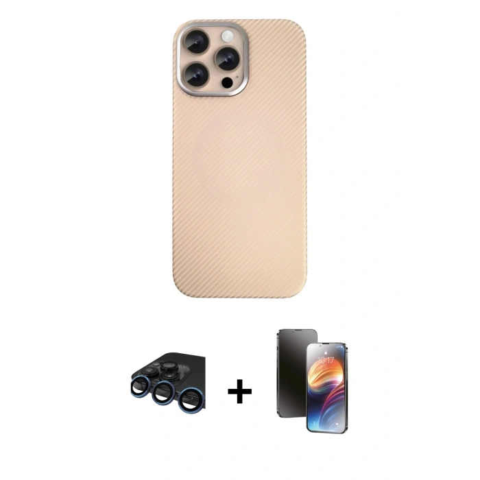 MARSİLYAN™- iPhone 15 Pro Max Kılıf Eksen Prime - Siyah 3D Antistatik Mat Seramik Nano Ekran Koruyucu + Raze Metal Kamera Lens - LT