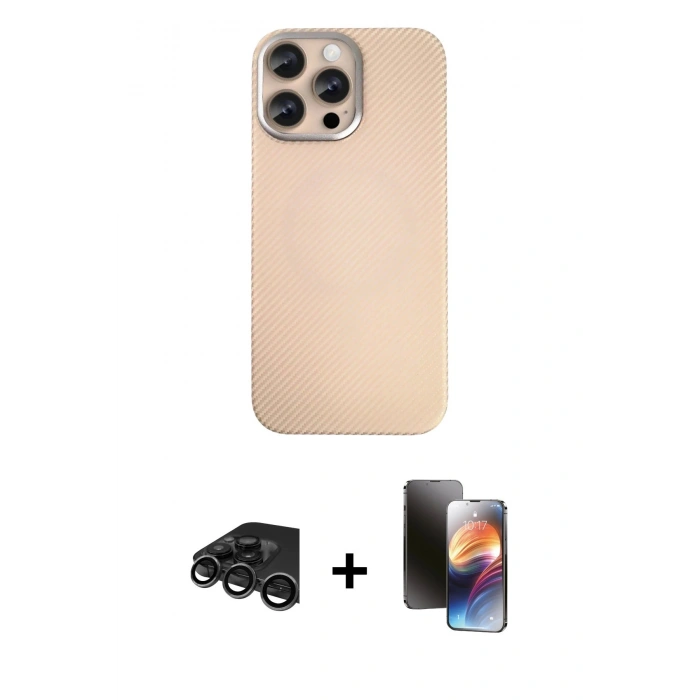 MARSİLYAN™- iPhone 15 Pro Max Kılıf Eksen Prime - Siyah 3D Antistatik Mat Seramik Nano Ekran Koruyucu + Raze Metal Kamera Lens - TMGI