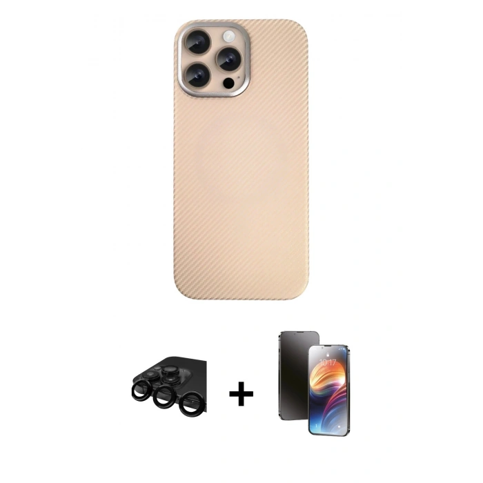 MARSİLYAN™- iPhone 15 Pro Max Kılıf Eksen Prime - Siyah 3D Antistatik Mat Seramik Nano Ekran Koruyucu + Raze Metal Kamera Lens - SH