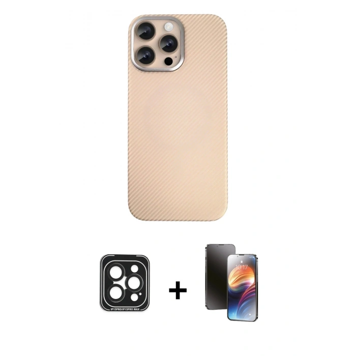 MARSİLYAN™- iPhone 15 Pro Max Kılıf Eksen Prime - Siyah 3D Antistatik Mat Seramik Nano Ekran Koruyucu + Siyah PVD Metal Kamera Lens