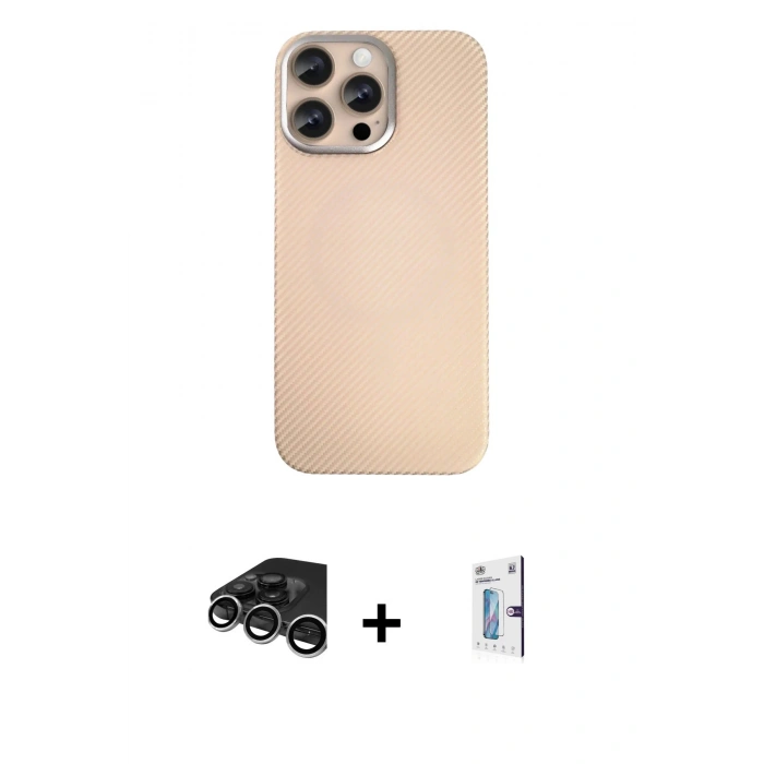MARSİLYAN™- iPhone 15 Pro Max Kılıf Eksen Prime - Siyah Bilvis 0.18mm Plus Cam Ekran Koruyucu + Raze Metal Kamera Lens - GS