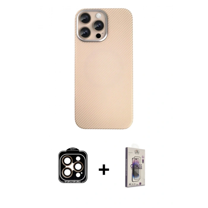MARSİLYAN™- iPhone 15 Pro Max Kılıf Eksen Prime - Siyah Bilvis 3D Cam Ekran Koruyucu + PVD Metal Kamera Lens - TU