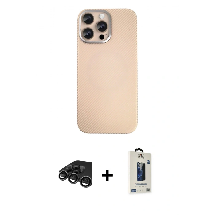 MARSİLYAN™- iPhone 15 Pro Max Kılıf Eksen Prime - Siyah Bilvis Hayalet Cam Ekran Koruyucu + Raze Metal Kamera Lens - TMGI