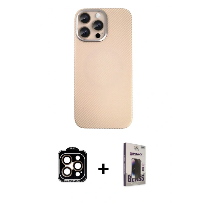 MARSİLYAN™- iPhone 15 Pro Max Kılıf Eksen Prime - Siyah Bilvis Hayalet Cam Ekran Koruyucu + PVD Metal Kamera Lens - TU