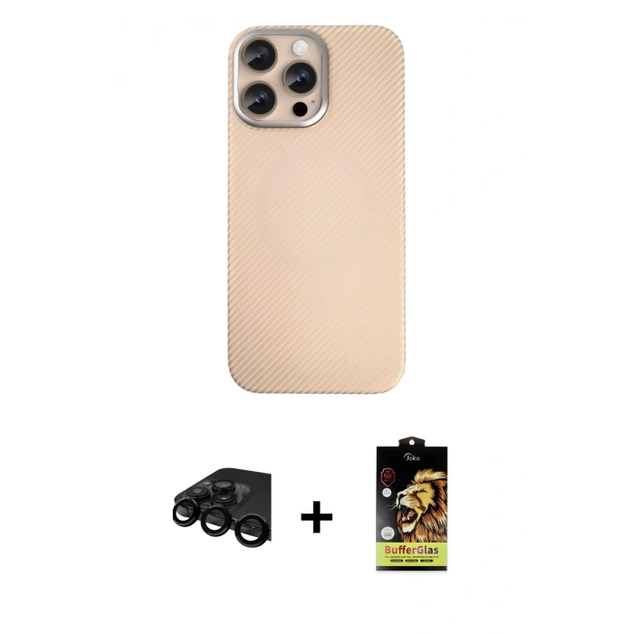 MARSİLYAN™- iPhone 15 Pro Max Kılıf Eksen Prime - Siyah Buffer Cam Ekran Koruyucu + Raze Metal Kamera Lens - SH