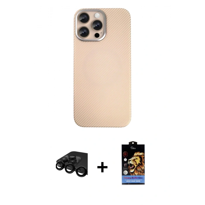 MARSİLYAN™- iPhone 15 Pro Max Kılıf Eksen Prime - Siyah Buffer Hayalet Cam Ekran Koruyucu + Raze Metal Kamera Lens - SH