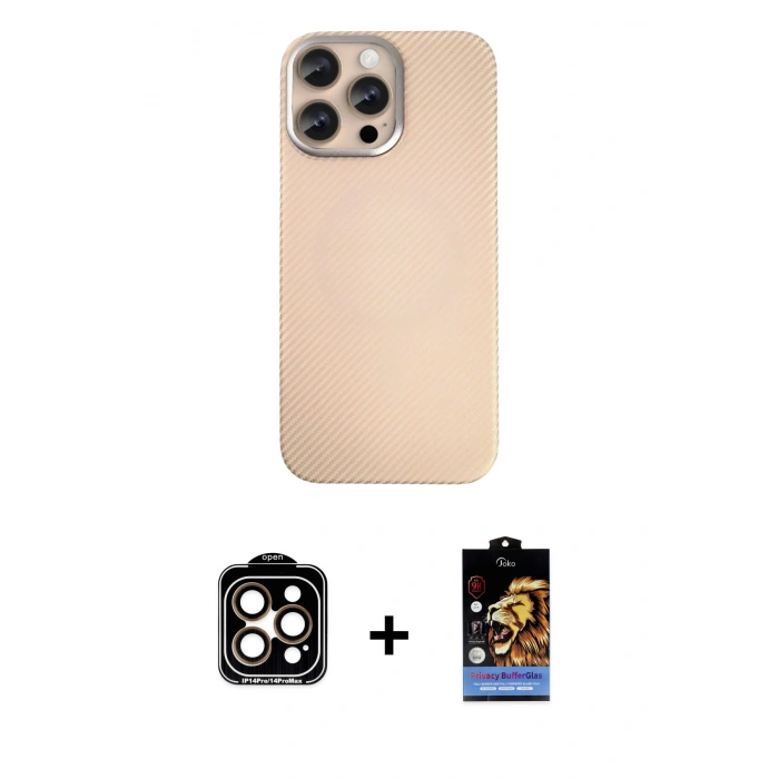 MARSİLYAN™- iPhone 15 Pro Max Kılıf Eksen Prime - Siyah Buffer Hayalet Cam Ekran Koruyucu + PVD Metal Kamera Lens - TU