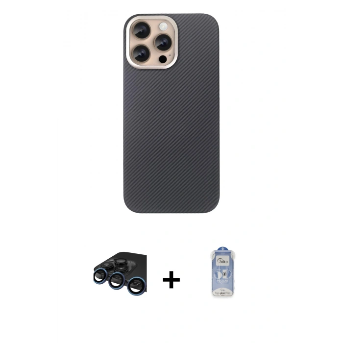 MARSİLYAN™- iPhone 15 Pro Max Kılıf Eksen Prime - Siyah Joko Magic 5D Cam + Raze Metal Kamera Lens - LT