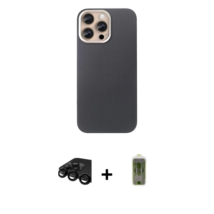 MARSİLYAN™- iPhone 15 Pro Max Kılıf Eksen Prime - Siyah Joko Magic 5D Hayalet Cam + Raze Metal Kamera Lens - SH