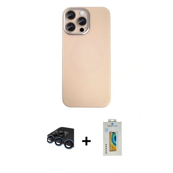 MARSİLYAN™- iPhone 15 Pro Max Kılıf Eksen Prime - Siyah Polymer Nano Ekran Koruyucu + Raze Metal Kamera Lens - LT