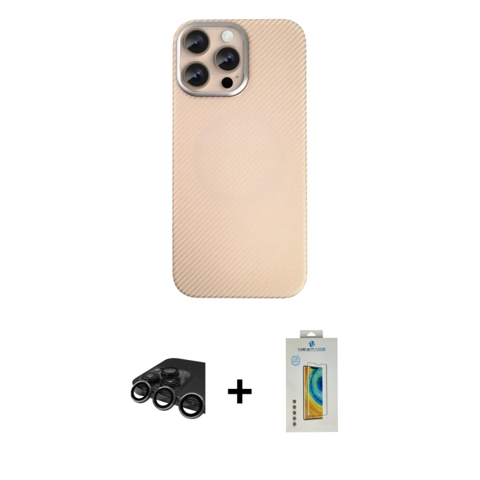 MARSİLYAN™- iPhone 15 Pro Max Kılıf Eksen Prime - Siyah Polymer Nano Ekran Koruyucu + Raze Metal Kamera Lens - TMGI
