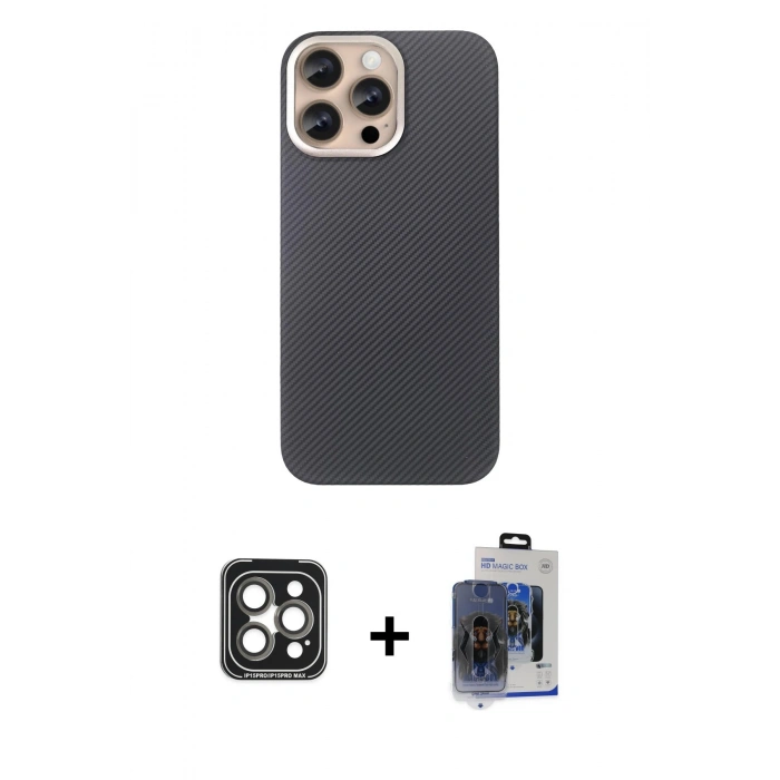MARSİLYAN™- iPhone 15 Pro Max Kılıf Eksen Prime - Siyah Vanessa Magic Cam + PVD Metal Kamera Lens - GI