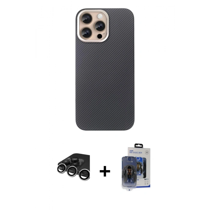 MARSİLYAN™- iPhone 15 Pro Max Kılıf Eksen Prime - Siyah Vanessa Magic Cam + Raze Metal Kamera Lens - GS