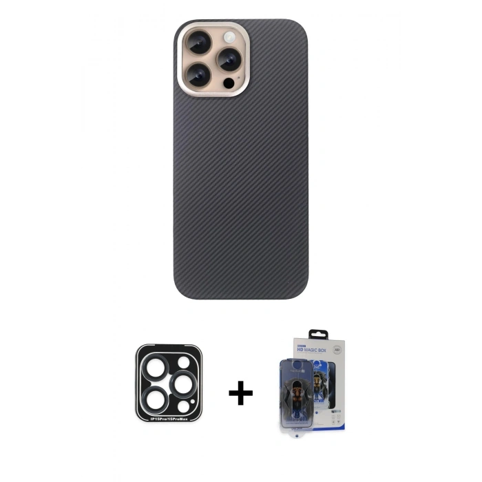 MARSİLYAN™- iPhone 15 Pro Max Kılıf Eksen Prime - Siyah Vanessa Magic Cam + PVD Metal Kamera Lens - LT