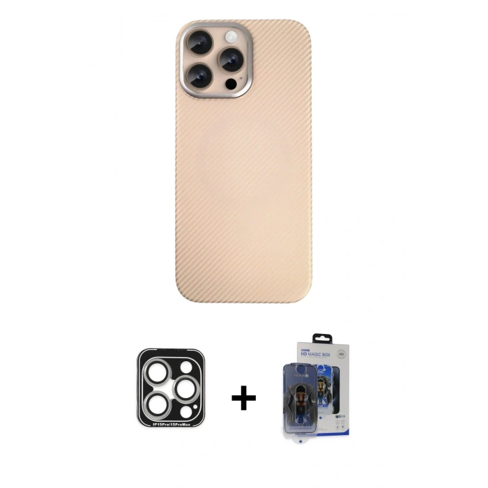 MARSİLYAN™- iPhone 15 Pro Max Kılıf Eksen Prime - Siyah Vanessa Magic Cam + PVD Metal Kamera Lens - GS