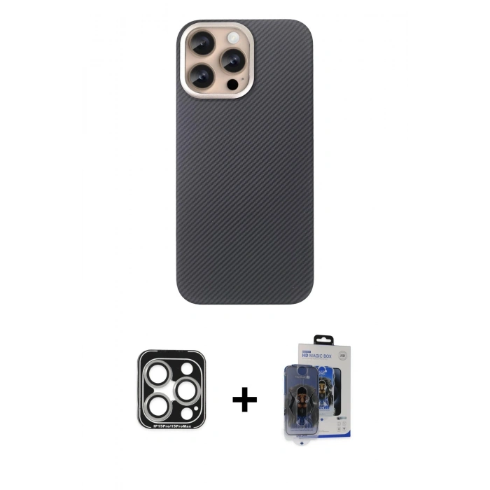 MARSİLYAN™- iPhone 15 Pro Max Kılıf Eksen Prime - Siyah Vanessa Magic Cam + PVD Metal Kamera Lens - GS