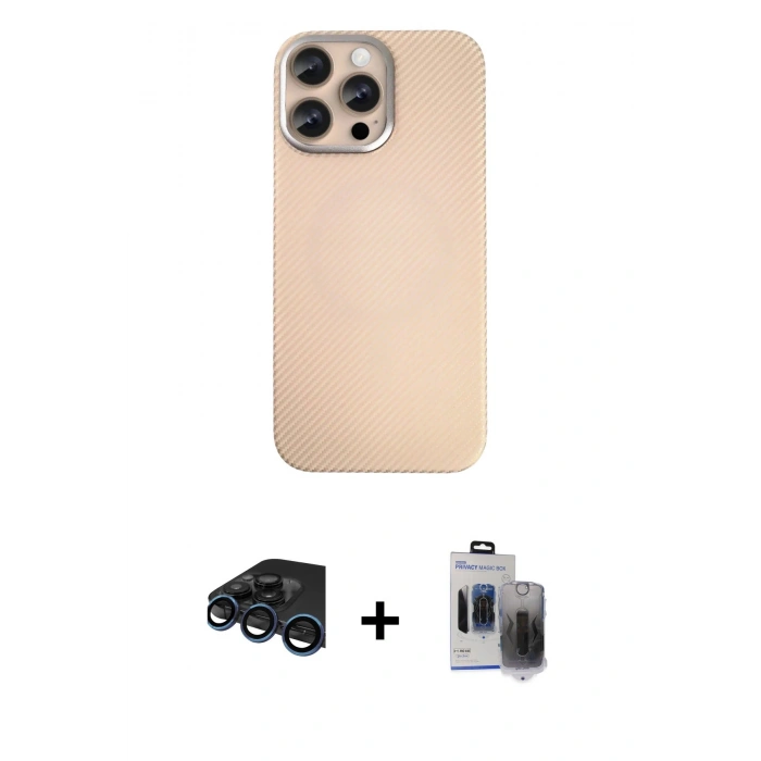 MARSİLYAN™- iPhone 15 Pro Max Kılıf Eksen Prime - Siyah Vanessa Magic Hayalet Cam + Raze Metal Kamera Lens - LT