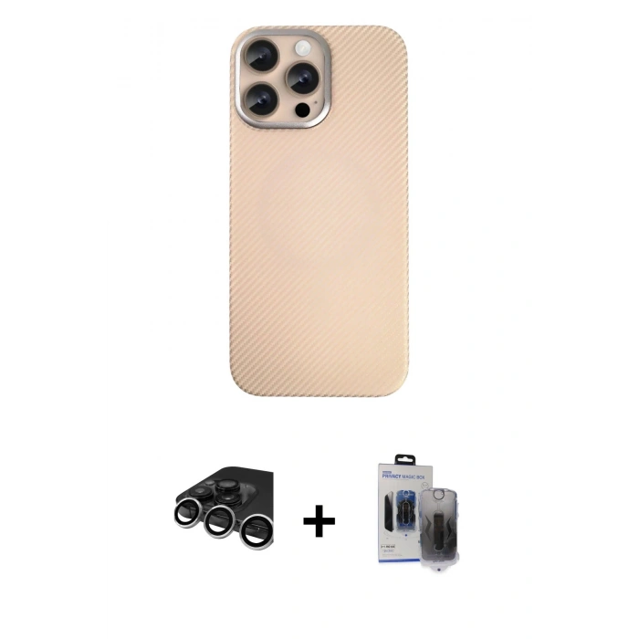 MARSİLYAN™- iPhone 15 Pro Max Kılıf Eksen Prime - Siyah Vanessa Magic Hayalet Cam + Raze Metal Kamera Lens - GS