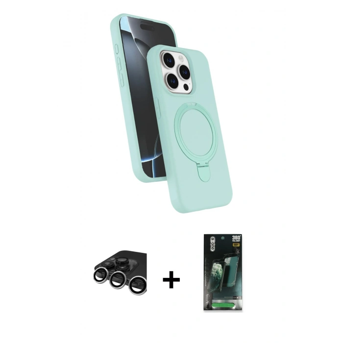 MARSİLYAN™- iPhone 15 Pro Max Kılıf İz Işık Koleksiyonu - Şeffaf 360 Full Body Arka Koruyucu + Raze Metal Kamera Lens - GS