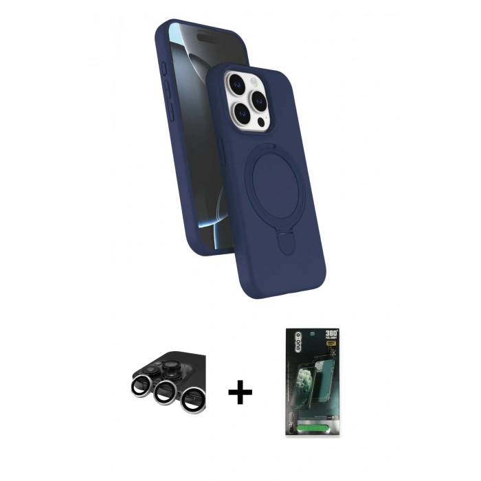 MARSİLYAN™- iPhone 15 Pro Max Kılıf İz Işık Koleksiyonu - Şeffaf 360 Full Body Arka Koruyucu + Raze Metal Kamera Lens - GS