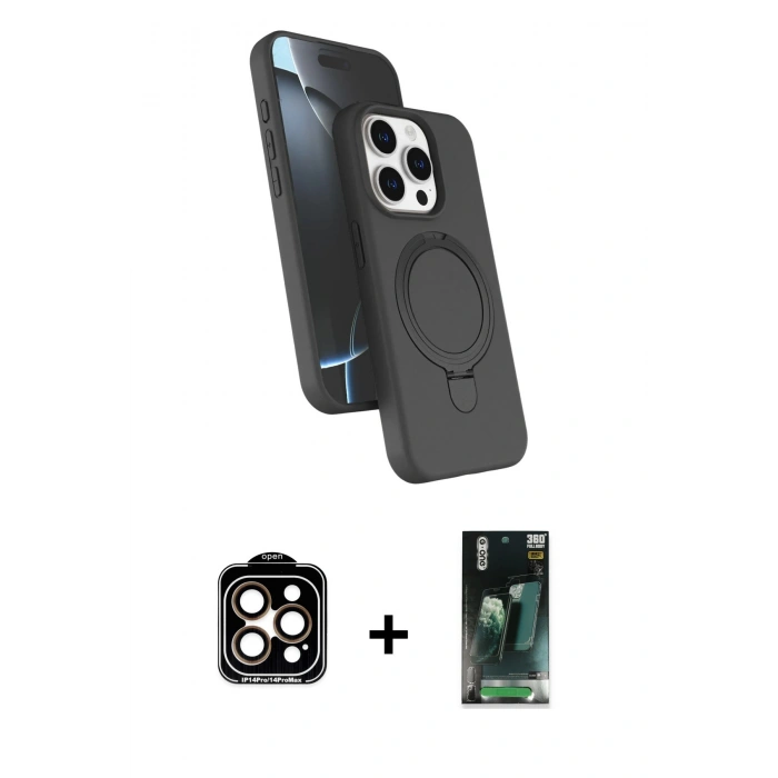 MARSİLYAN™- iPhone 15 Pro Max Kılıf İz Işık Koleksiyonu - Şeffaf 360 Full Body Arka Koruyucu + PVD Metal Kamera Lens - TU