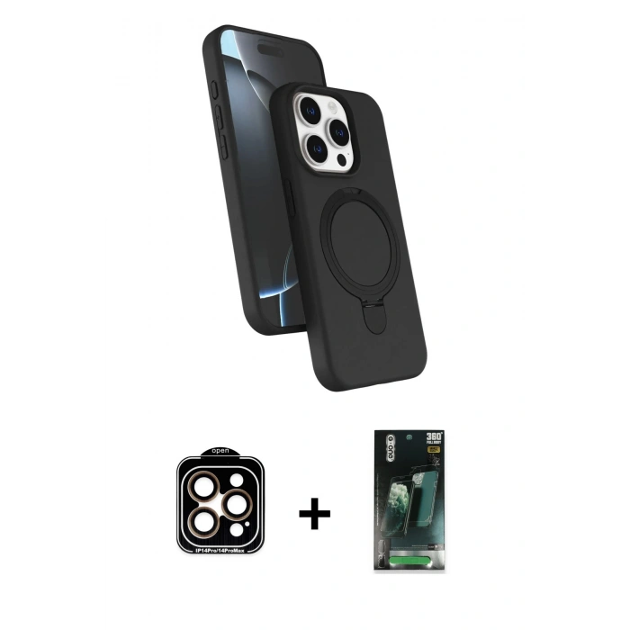 MARSİLYAN™- iPhone 15 Pro Max Kılıf İz Işık Koleksiyonu - Şeffaf 360 Full Body Arka Koruyucu + PVD Metal Kamera Lens - TU