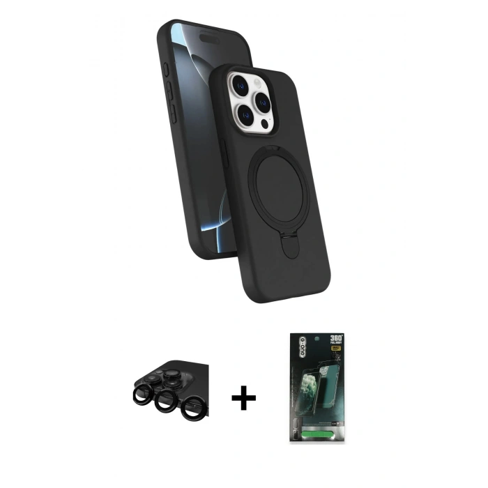 MARSİLYAN™- iPhone 15 Pro Max Kılıf İz Işık Koleksiyonu - Şeffaf 360 Full Body Arka Koruyucu + Raze Metal Kamera Lens - SH