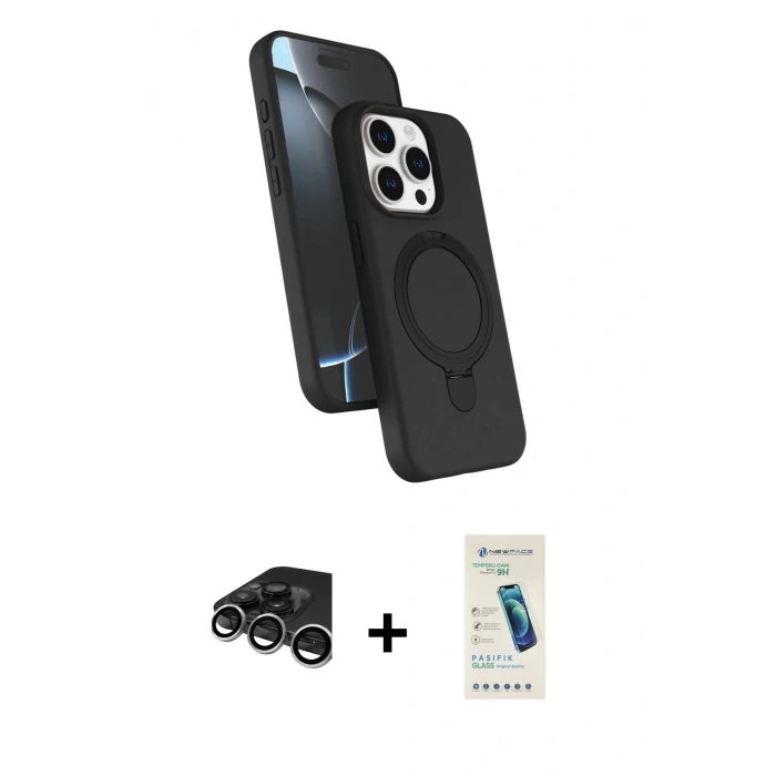 MARSİLYAN™- iPhone 15 Pro Max Kılıf İz Işık Koleksiyonu - Şeffaf Pasifik Cam Ekran Koruyucu + Raze Metal Kamera Lens - GS