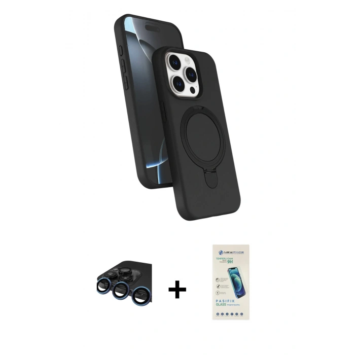MARSİLYAN™- iPhone 15 Pro Max Kılıf İz Işık Koleksiyonu - Şeffaf Pasifik Cam Ekran Koruyucu + Raze Metal Kamera Lens - LT