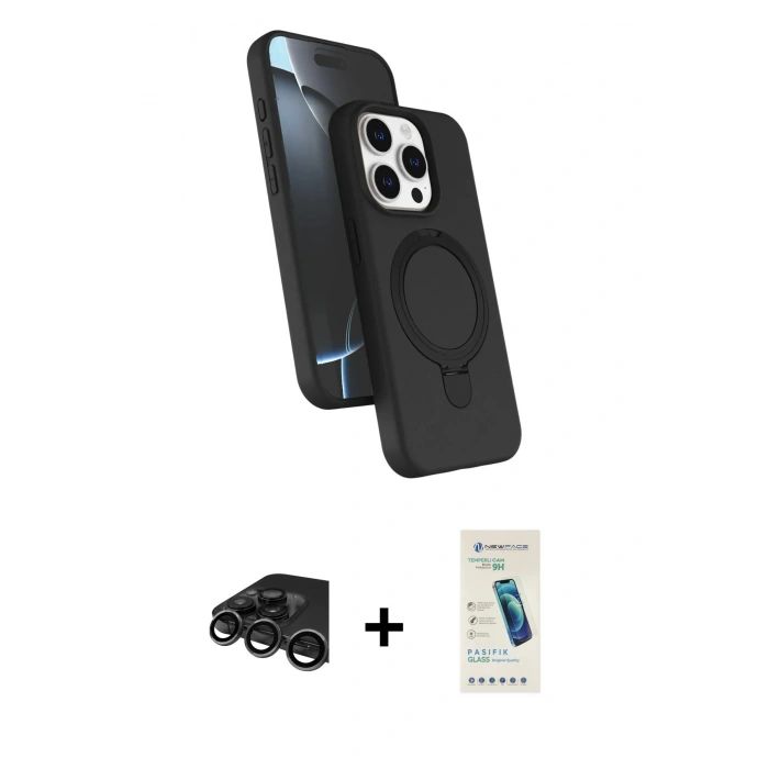 MARSİLYAN™- iPhone 15 Pro Max Kılıf İz Işık Koleksiyonu - Şeffaf Pasifik Cam Ekran Koruyucu + Raze Metal Kamera Lens - TMGI