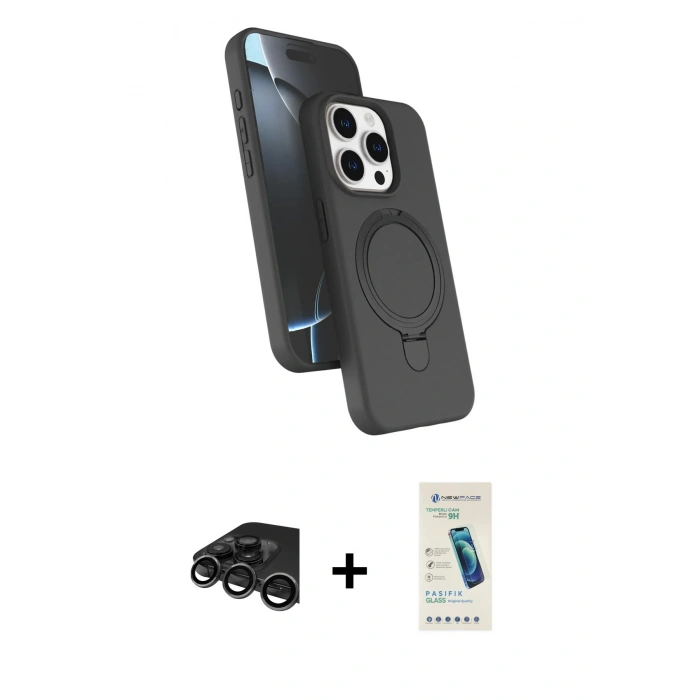 MARSİLYAN™- iPhone 15 Pro Max Kılıf İz Işık Koleksiyonu - Şeffaf Pasifik Cam Ekran Koruyucu + Raze Metal Kamera Lens - TMGI