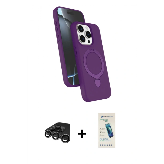 MARSİLYAN™- iPhone 15 Pro Max Kılıf İz Işık Koleksiyonu - Şeffaf Pasifik Cam Ekran Koruyucu + Raze Metal Kamera Lens - TMGI