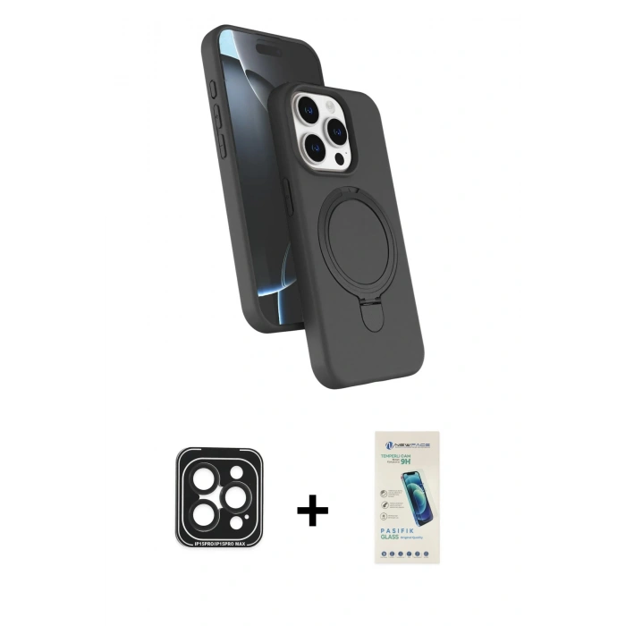 MARSİLYAN™- iPhone 15 Pro Max Kılıf İz Işık Koleksiyonu - Şeffaf Pasifik Cam Ekran Koruyucu + PVD Metal Kamera Lens - SH
