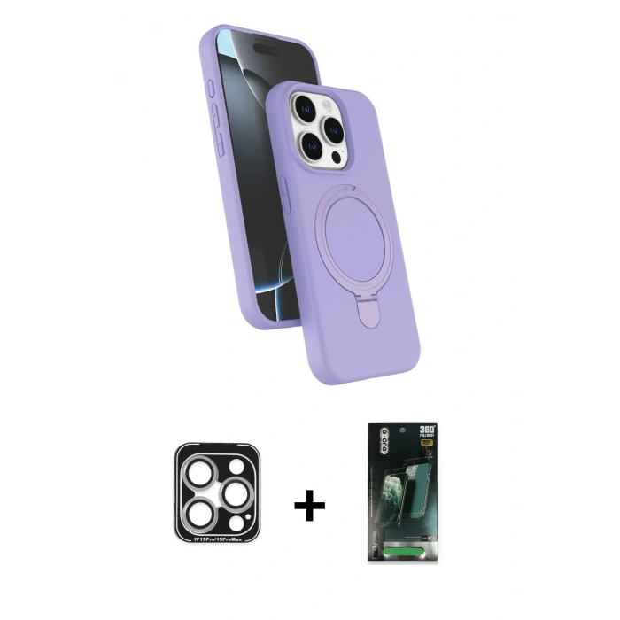 MARSİLYAN™- iPhone 15 Pro Max Kılıf İz Işık Koleksiyonu - Siyah 360 Mat Full Body Arka Koruyucu + PVD Metal Kamera Lens - GS
