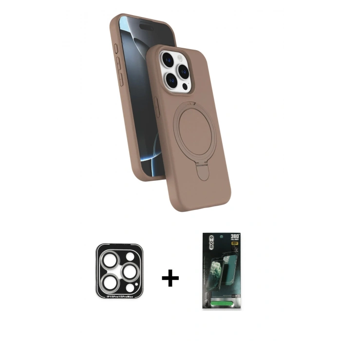 MARSİLYAN™- iPhone 15 Pro Max Kılıf İz Işık Koleksiyonu - Siyah 360 Mat Full Body Arka Koruyucu + PVD Metal Kamera Lens - GS