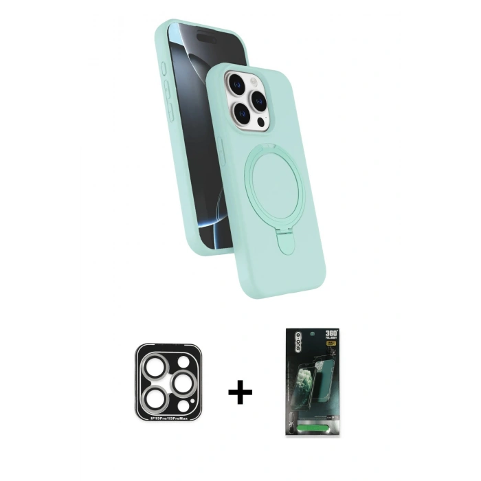 MARSİLYAN™- iPhone 15 Pro Max Kılıf İz Işık Koleksiyonu - Siyah 360 Mat Full Body Arka Koruyucu + PVD Metal Kamera Lens - GS