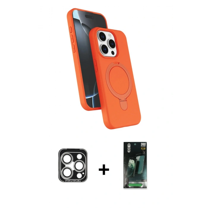 MARSİLYAN™- iPhone 15 Pro Max Kılıf İz Işık Koleksiyonu - Siyah 360 Mat Full Body Arka Koruyucu + PVD Metal Kamera Lens - GS